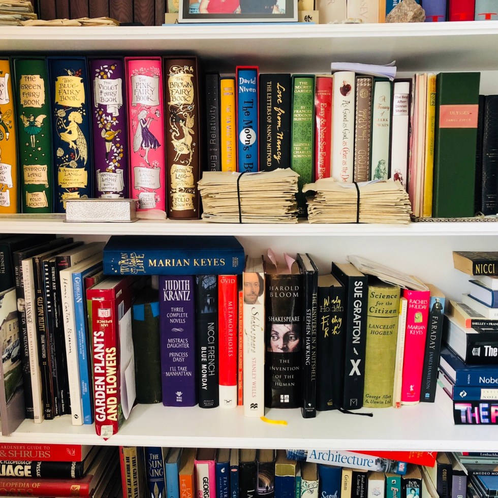 A shelf of rather eclectic books and some rubbish!